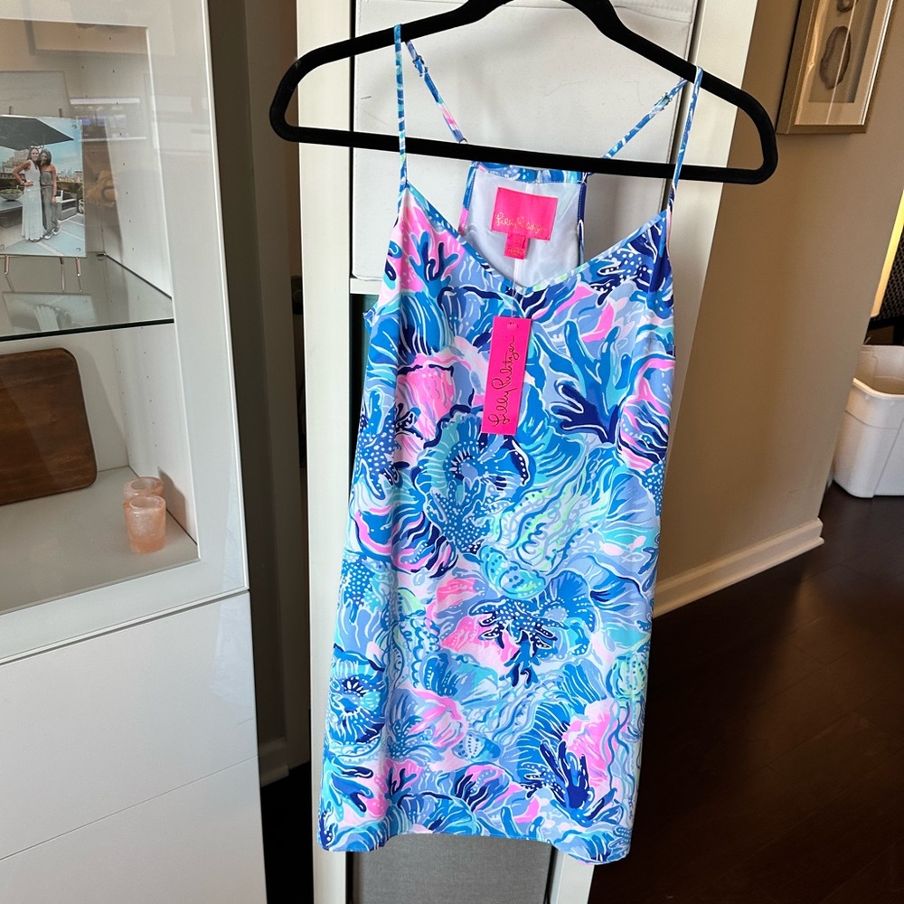 NWT Lilly Pulitzer Strappy silk slip dress in Saltwater Blue Shade Seekers - S